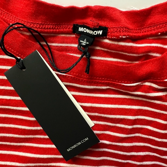 Monrow Women's Red And White Striped Slight Cropped Top New With Tag Large Waldo - Picture 4 of 7